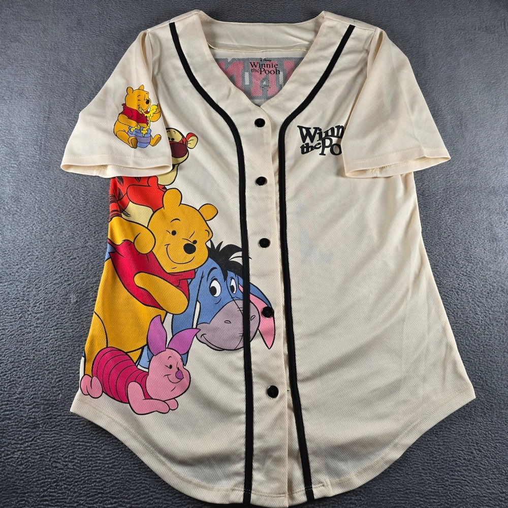Disney Winnie the Pooh Hunny 66 Baseball Jersey Cream Mesh Shirt Small
